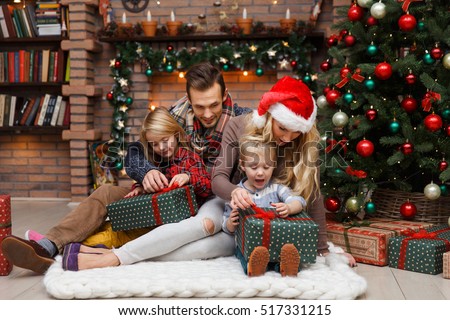 Christmas photo of surprised family