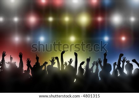 stock photo : Fans raise their hands at concert