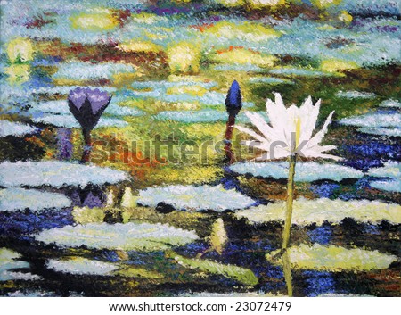 Photo of an impressionist painting of lilies (original art by me)