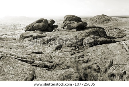Beautiful mountain landscape (Stone Tombs), black and white photo