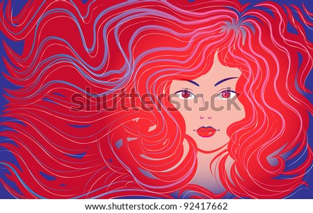 Beautiful Woman With Flowing Hair. Vector Illustration - 92417662