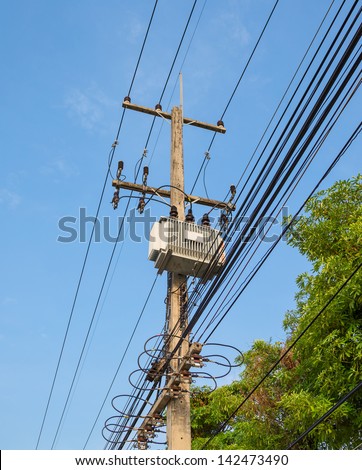 Electric transformer on electric pole