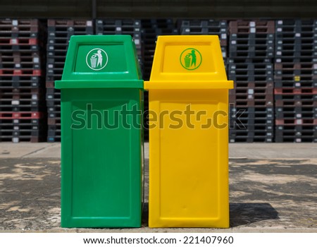 yellow bin ,green bins , Recycling bins