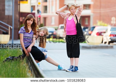 Teenage girls on a city street