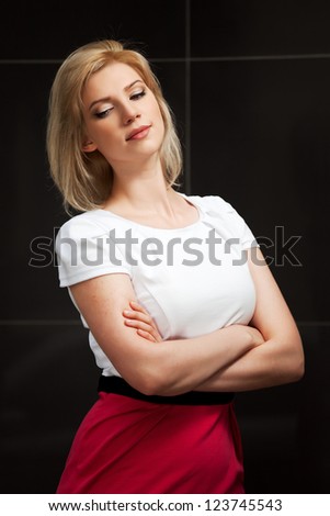Sad young woman looking down