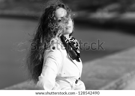 Woman with long hair in the wind