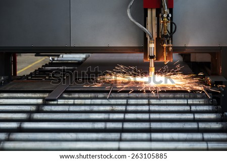 Industrial cnc plasma cutting of metal plate