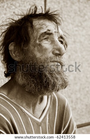 Despair of homeless tramp.