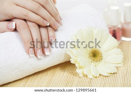 Manicure - Beauty treatment photo of nice manicured woman fingernails. Selective focus.