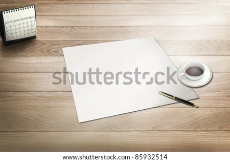 Blank Paper ready for your own text, Pen & Coffee
