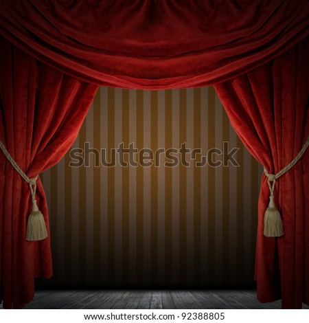 Red curtain room. illustration