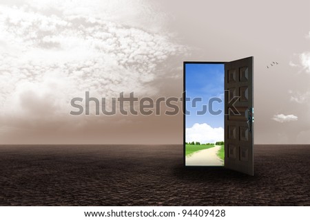 An open door revealing a different dimension. illustration