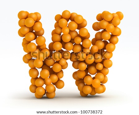 Letter W, font of orange citrus fruits on white background