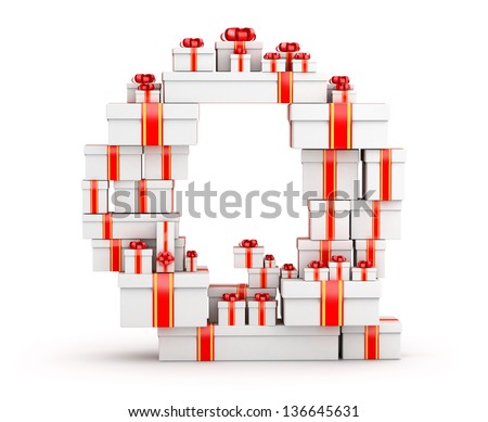 Letter Q  boxes of gifts decorated with red ribbons