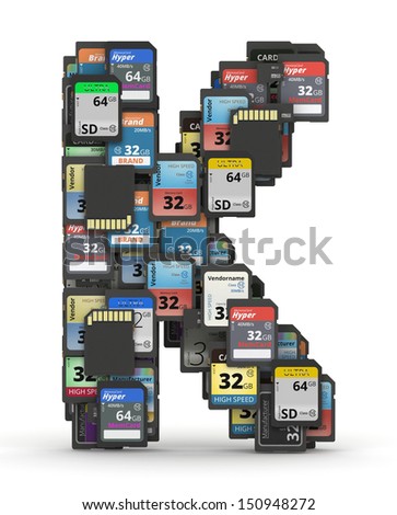 Letter K from many memory sd cards,  fictional brands