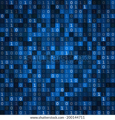 Blue cryptography encoding screen computer binary code pixels  background.  Raster copy of illustration