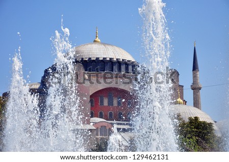 ISTANBUL - CIRCA AUGUST 2012: Fountain in front of the Museum of Hagia Sophia in Istanbul, circa August 2012. Hagia Sophia is the most famous tourist attraction in Istanbul.