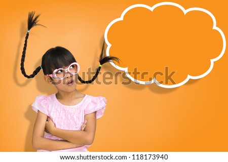 Little girl with sign blank speech bubble banner Little girl with sign blank speech bubble banner