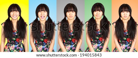 Collage portrait teenager asian girl with difference emotions