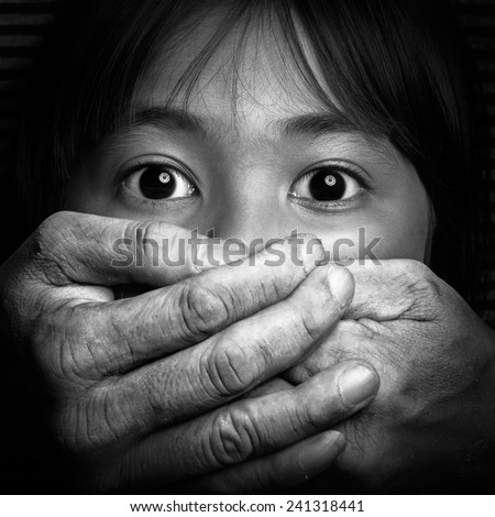 Scared little asian girl, Black and white tone, Violence concept