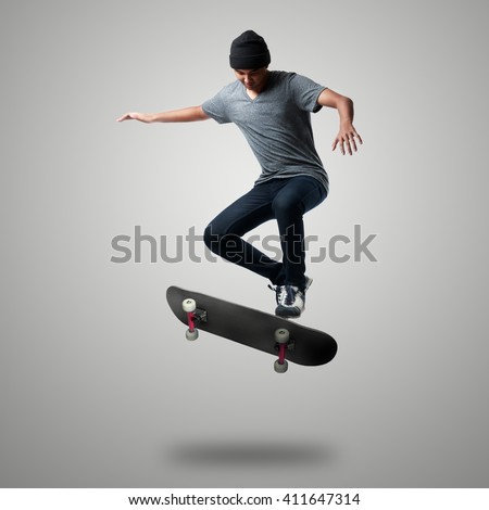 Skateboarder on a high jump