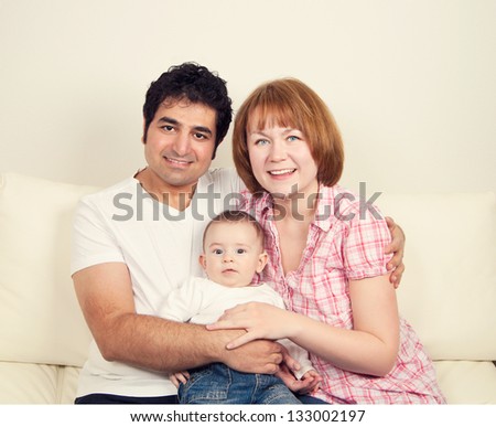 Happy family of free smiling and hugging