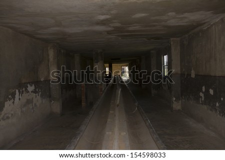 AUSCHWITZ, POLAND - AUGUST 24: Indoor washing facilities of the infamous Auschwitz I, a former Nazi extermination camp and now a museum on August 24, 2013 in Oswiecim, Poland