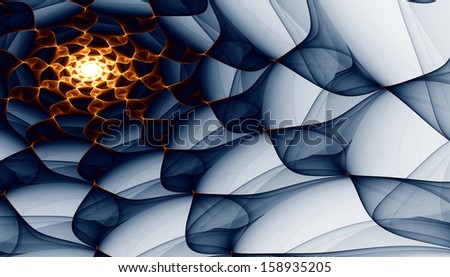 Abstract background consisting of a hot blazing spiraling center in the corner that is sending cold blue waves away from it