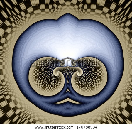 Abstract fractal alien hypnotic face on a background with a detailed pattern