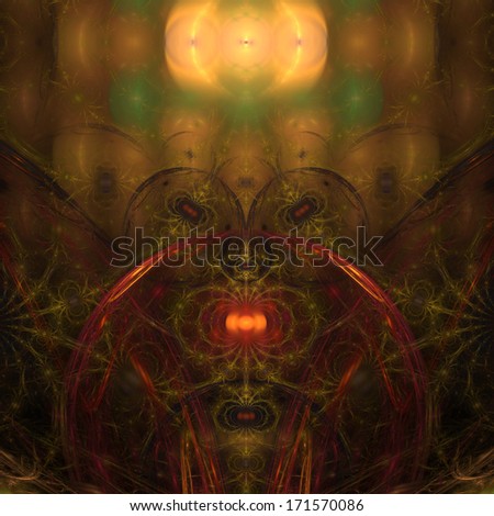 Abstract fractal background with a detailed colorful pattern  and a yellow shining orb
