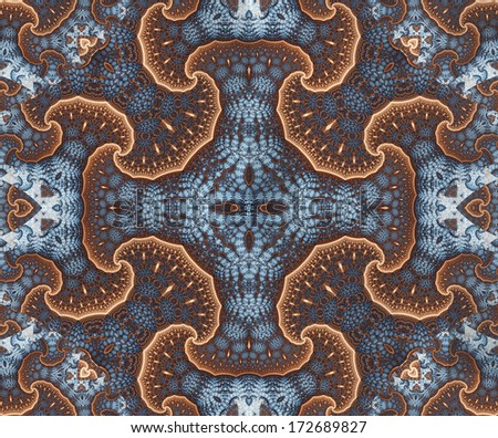 Abstract high resolution fractal background with a detailed cross pattern on it and in bronze and blue colors