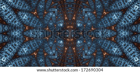 Abstract high resolution fractal background with a detailed leaf-like pattern on it in bronze and blue colors