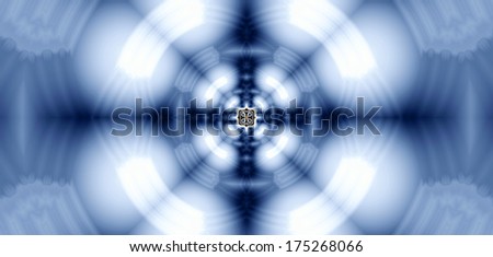 Detailed high resolution fractal background with a flower-like or star-like pattern on it in blue and white colors