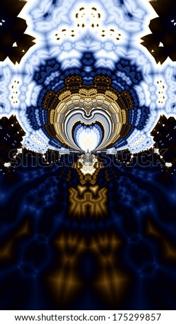 Abstract fractal background in brown and blue color with detailed patten and shining blue halo