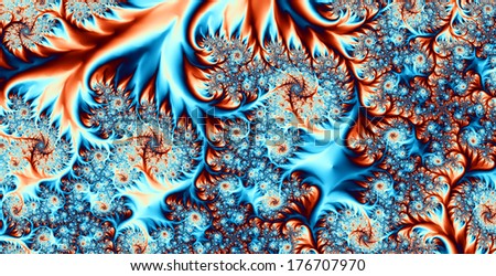 Abstract high resolution colorful background with a detailed spiral flower-like pattern in light blue and red colors