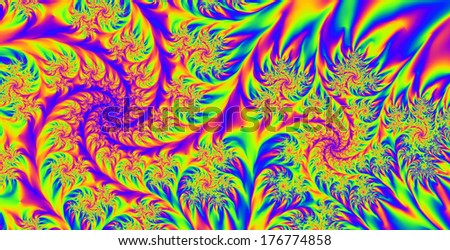 Abstract high resolution colorful background with a detailed spiral flower-like pattern in all rainbow colors colors