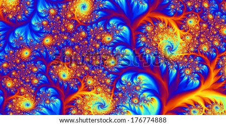 Abstract high resolution colorful background with a detailed spiral flower-like pattern in red,orange,yellow and blue colors