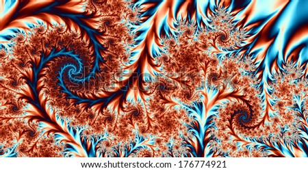 Abstract high resolution colorful background with a detailed spiral flower-like pattern in red and orange and blue colors
