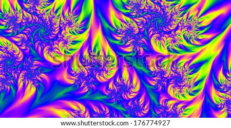 Abstract high resolution colorful background with a detailed spiral flower-like pattern in purple, blue, yellow and green colors