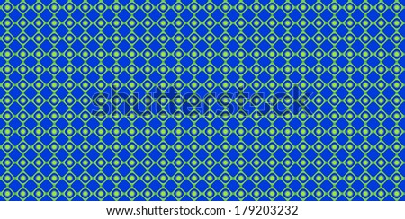 Blue and green abstract fractal background in high resolution with a detailed simple geometric pattern consisting of a grid of squares in between of circles and dots inside.