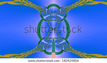 Abstract fractal background with a detailed chain pattern that interconnects in the middle in high resolution in light blue,pink and yellow colors