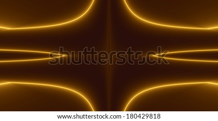Abstract fractal background made out of glowing curved lines and a central cross in yellow color