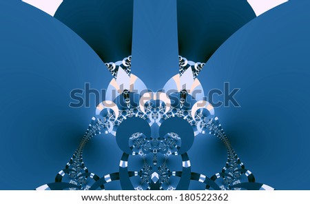 Abstract fractal background with a detailed semicircular interconnected pattern creating various arches and chain-like structures in dark blue and white colors