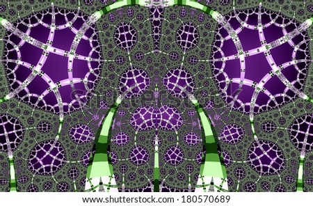 Light green and pink fractal background with a detailed abstract interconnected spherical grid pattern in high resolution