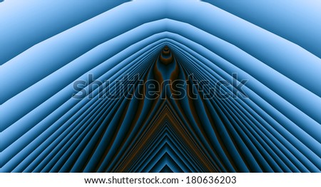 Abstract high resolution background with a detailed pyramid-like pattern in the center in blue and orange colors