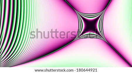 High resolution abstract fractal star (cross) background with a detailed descending wavy pattern and a square-like dark star (cross) in light pink and green colors