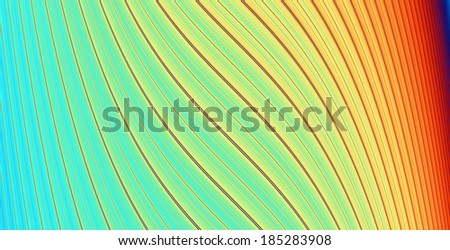 Abstract background with a detailed twisted wavy pattern spiraling around its central axis in high resolution in cyan, yellow and orange colors