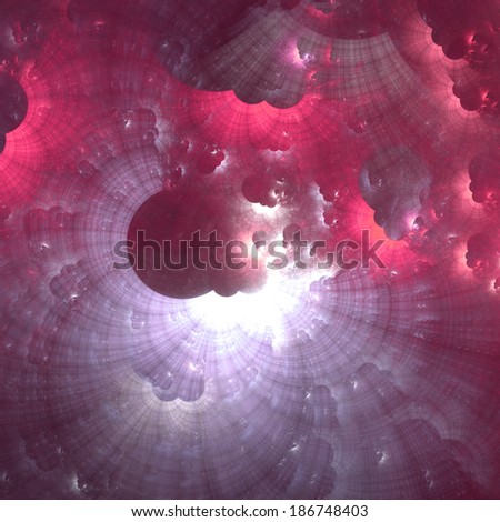 Abstract fractal nebula background in high resolution with a shining star-like center in dark pink color