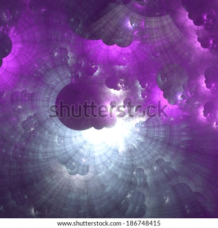 Abstract fractal nebula background in high resolution with a shining star-like center in dark pink