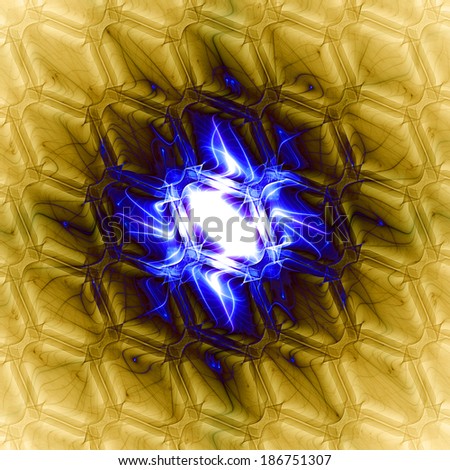 Abstract tile background with hexagonal crystal-like tiles with center in bright purple color and surrounding background being in yellow